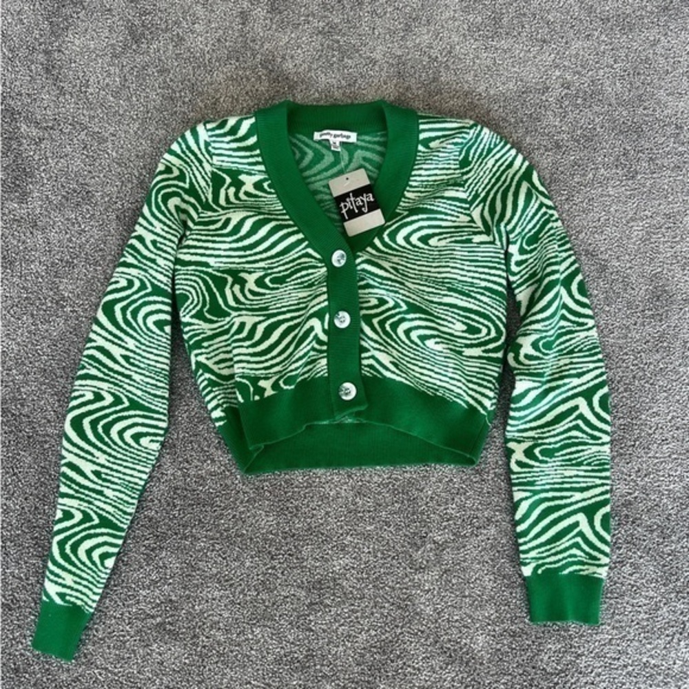 Pitaya Pretty Garbage Cropped Green Cardigan Size Medium